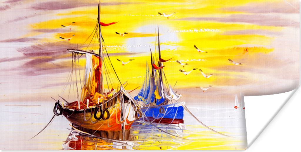 MuchoWow Poster Malerei - Boot - Wasser - Ölfarbe 40x20 cm - Poster für die Wand - Poster Schlafzimmer