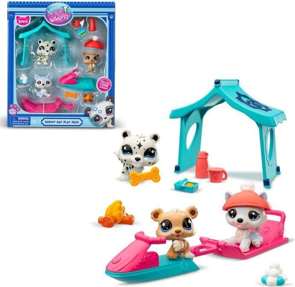 Littlest Pet Shop Schneetag Spielset, 3 Tiere, BANDAI, Bewegliche Köpfe, Ab 4 Jahren