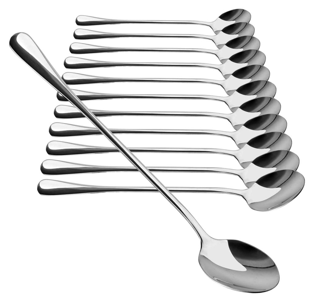 12-teiliges Löffelset - Langer Stiel - Eislöffel für Desserts und Cocktails, Edelstahl (19,5 cm)