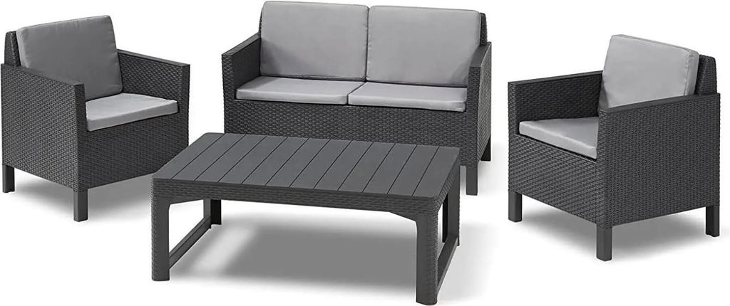 Allibert Polyrattan Balkon und Garten Lounge-Set "Chicago" mit höhenverstellbarem Tisch graphit 2-Sitzer-Sofa, 2 Sessel und Tisch