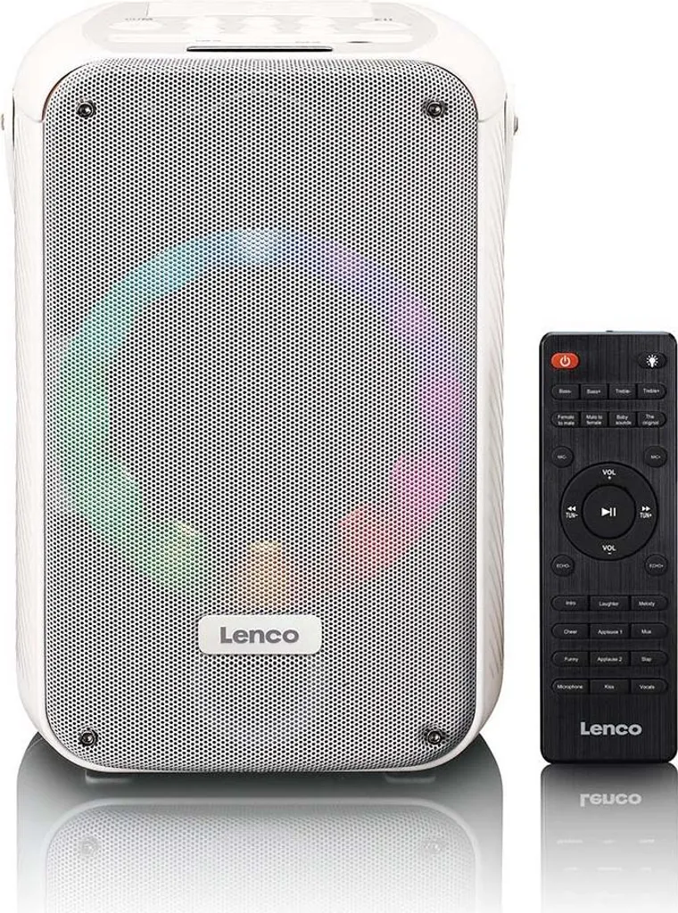 Lenco BTC-060WH Kit Karaoké Bluetooth avec Micro Sans Fil et LED Blanc