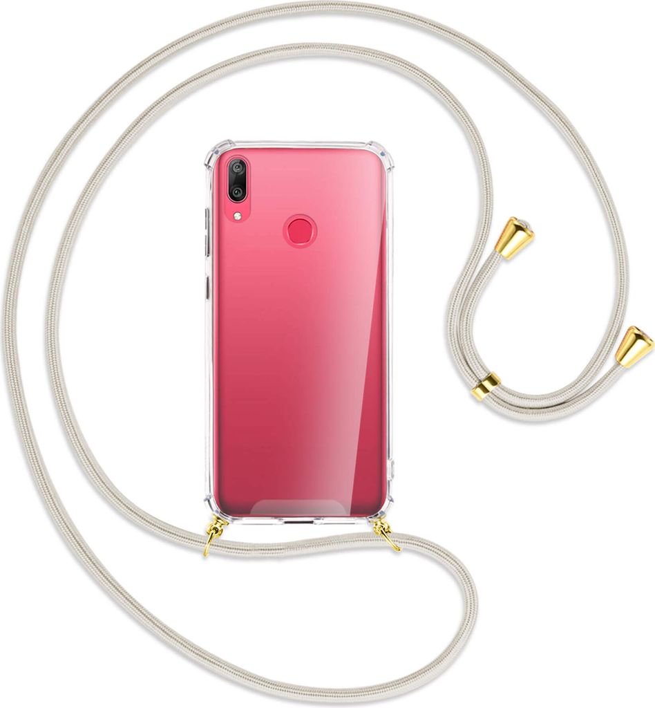 Handykette Backcover-Schutzhülle mit Band (Metall goldfarben) für Huawei Y7 2019, Y7 Prime 2019 - broken white