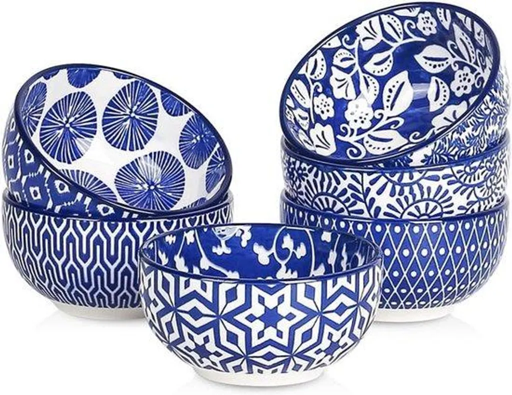 Bols à apéritif en céramique 9 cm, service de 6 pièces bleu rétro chic