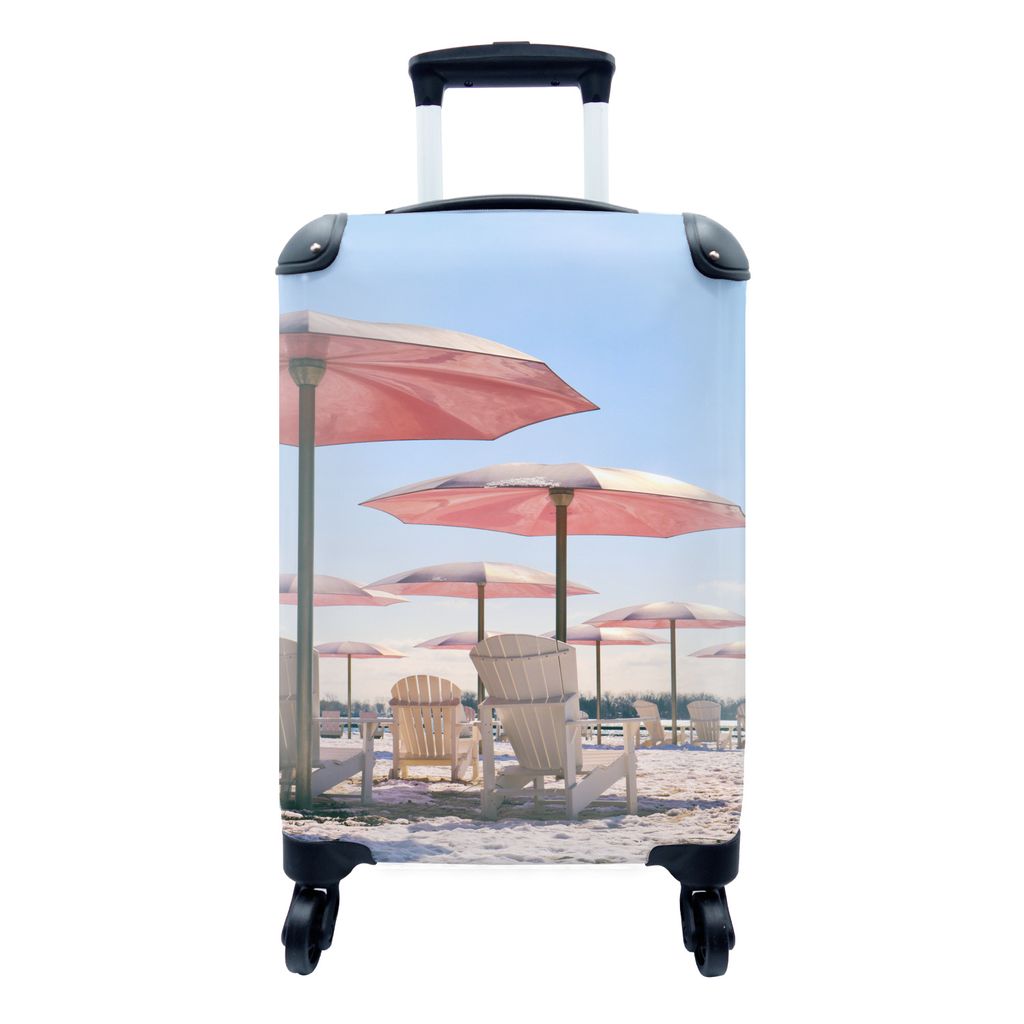 MuchoWow Koffer Handgepäck Trolley Rollkoffer Kleine Reisekoffer mit 4 Rollen - Sonnenschirm - Rosa - Sommer - Cabin Size < 55x40x23 cm & 55x40x...