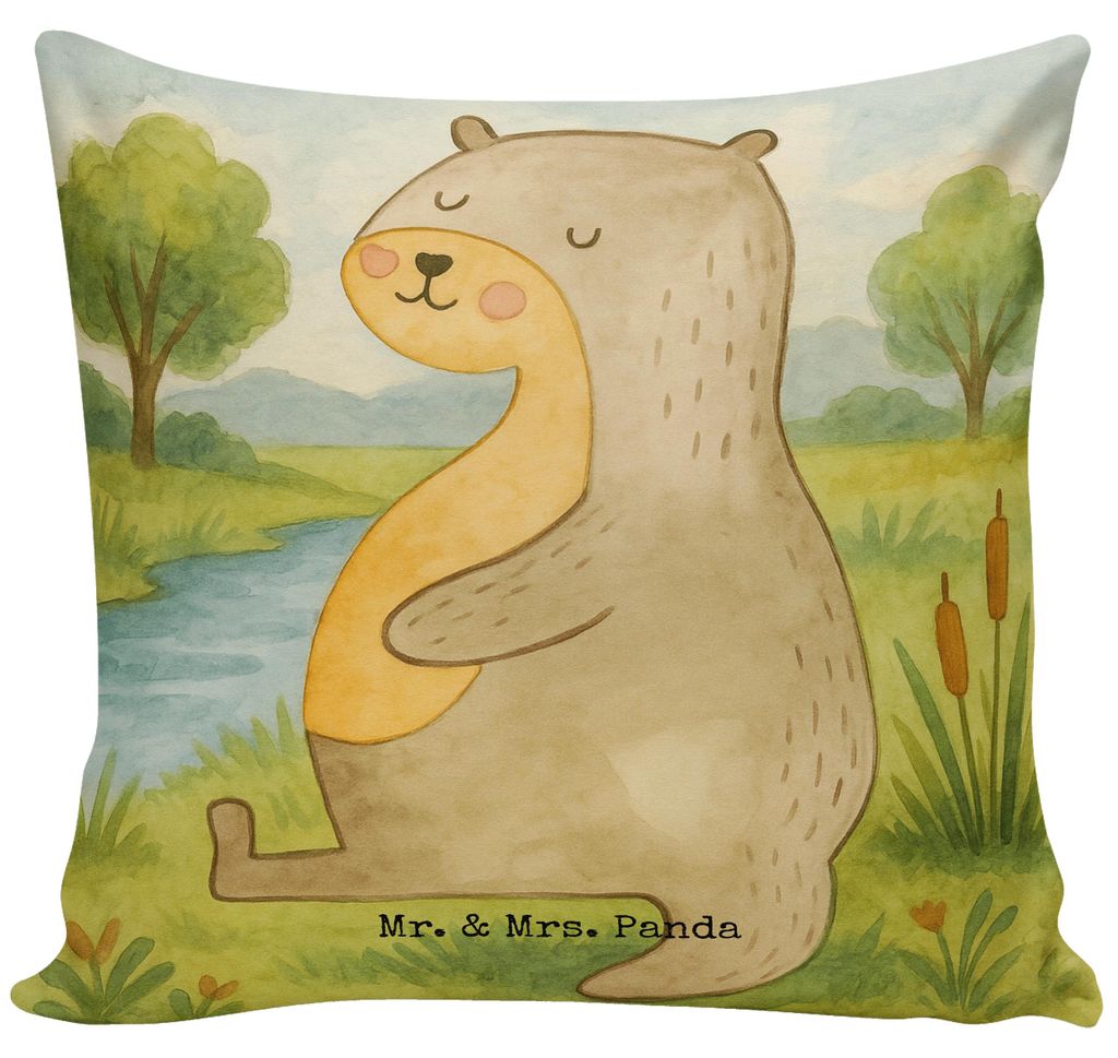 Mr. & Mrs. Panda Deko Kissen Otter Bauch Design - Weiß - Geschenk, Sofa, Satt, Zufrieden, Sportmuffel, voll Gefuttert, dick, Sofakissen 40x40, Ess...