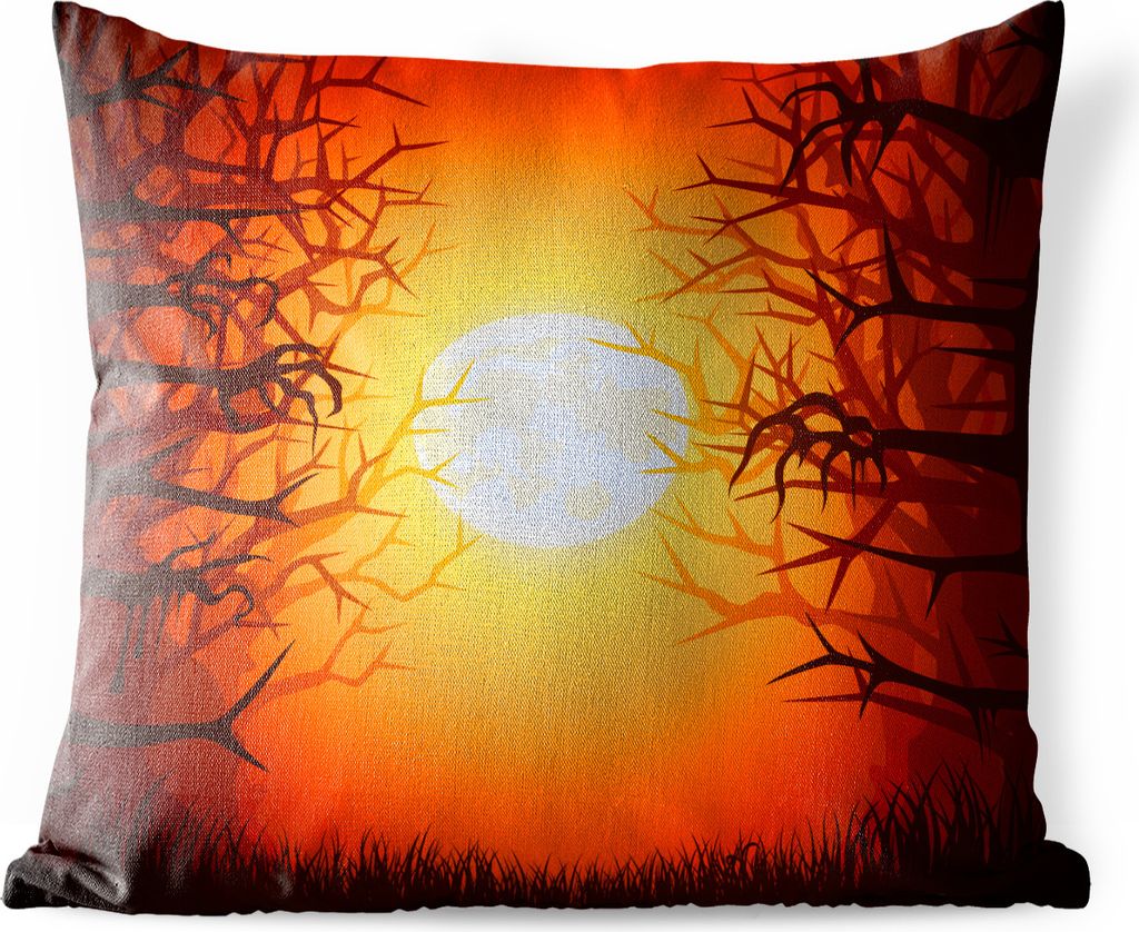 MuchoWow Outdoor Kissen - Ein illustrierter Wald mit kahlen Ästen zu Halloween - 40x40 cm - Wetterfest - Lounge Kissen - Kopfkissen - Interieur ...