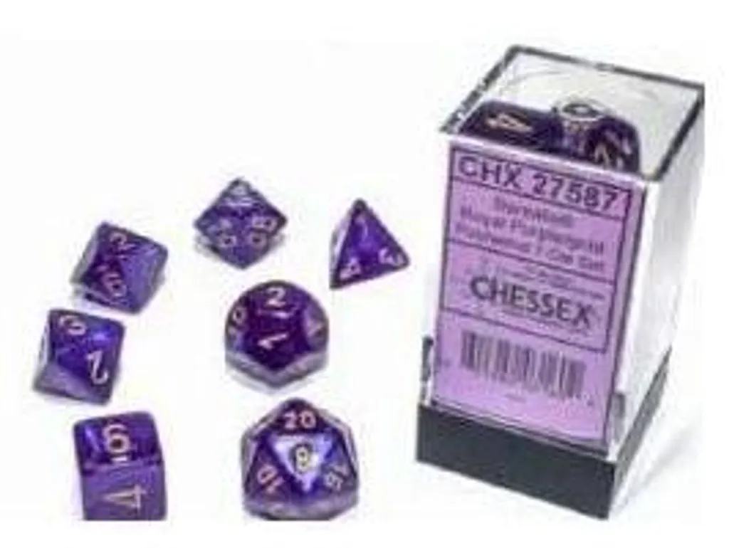 Dés polyédriques Chessex Borealis violets et dorés pour rôlistes