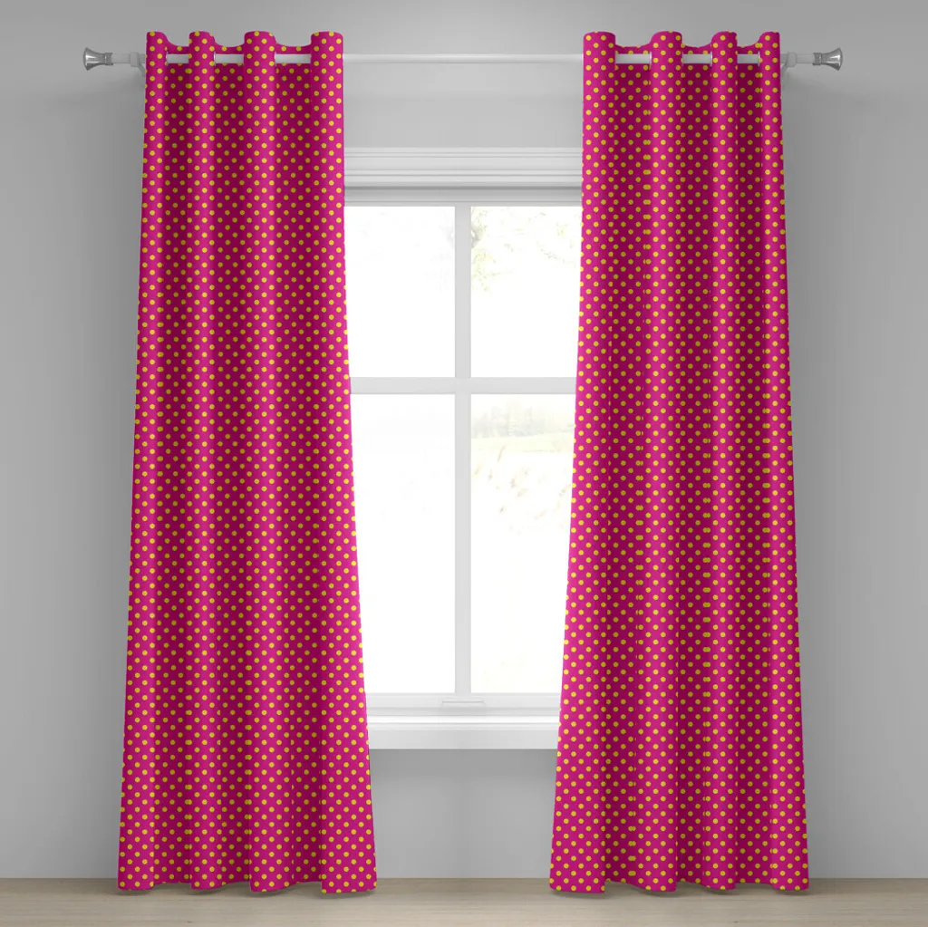 Rideau rétro structuré rose et jaune, design féminin à œillets 280x245cm