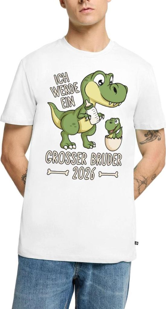 Spreadshirt Großer Bruder 2026 Ei Baby Dino Dinosaurier Männer Premium T-Shirt, M, Weiß