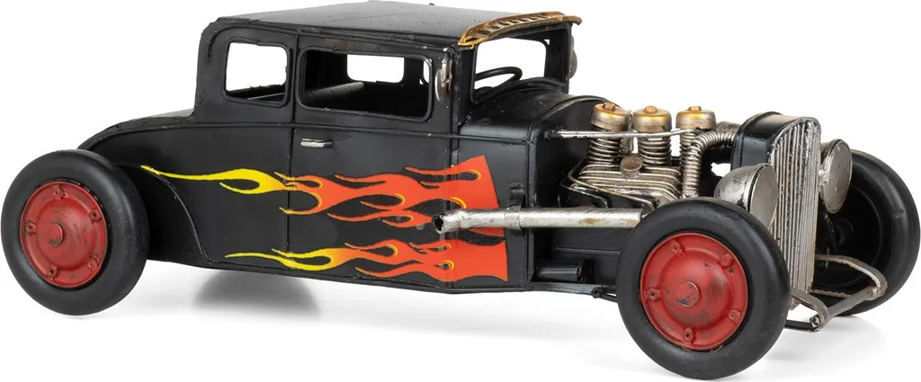 Moritz auto da corsa in latta deco con fiamme dipinte Decorazione in latta Modello di auto in latta retro da collezione vintage deco nostalgia stile antico