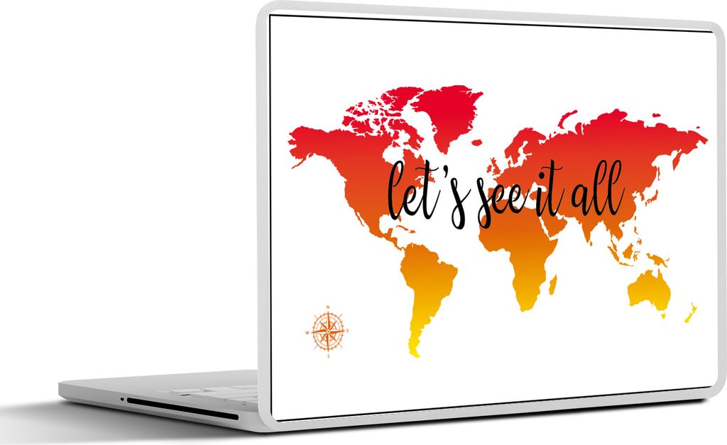 MuchoWow Laptop Aufkleber Sticker Cover Weltkarte - Sonnenuntergang - Kompass 32.5x23.5 cm - Sticker für Laptop - Selbstklebend
