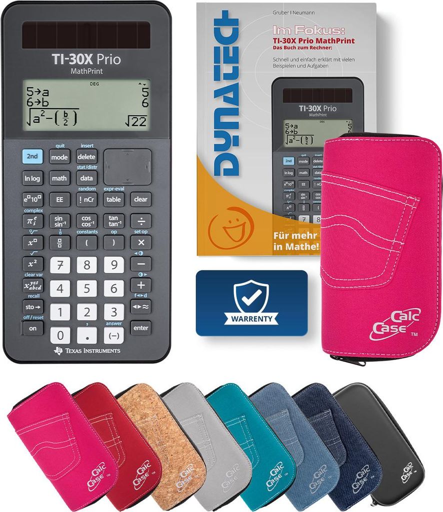 TI-30X Prio MP Taschenrechner mit Schutztasche pink und Fachbuch