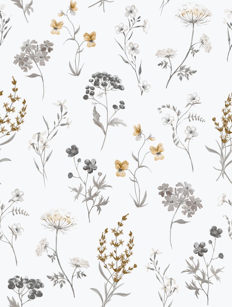 Sanders & Sanders Tapete Blumen Weiß, Grau und Ockergelb 53 cm x 10 m