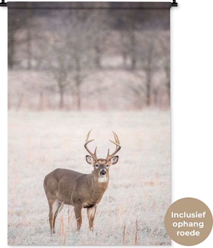 MuchoWow Wandteppich Wandbehang Hirsche - Braun - Winter 90x135 cm Tapisserie Dekoration Wandtuch - Baumwolle - Wandskulptur