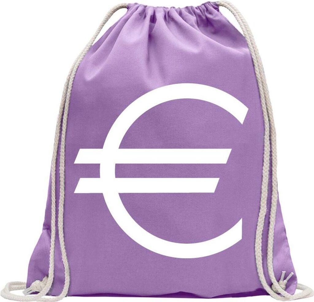 Kiwistar - Turnbeutel - lavendel - Eurozeichen - Eur Euro Symbol - Fun Rucksack Sport Beutel Gymsack Baumwolle mit Ziehgurt