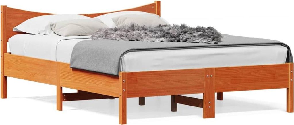 vidaXL Massivholzbett ohne Matratze Wachsbraun 135x190 cm Kiefernholz