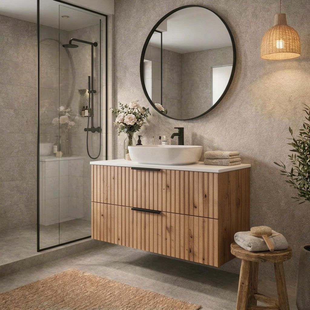 Skriňa pod umývadlo TIBU 80x50x46, dub Evoke, rýhovaný Obrázok produktu 