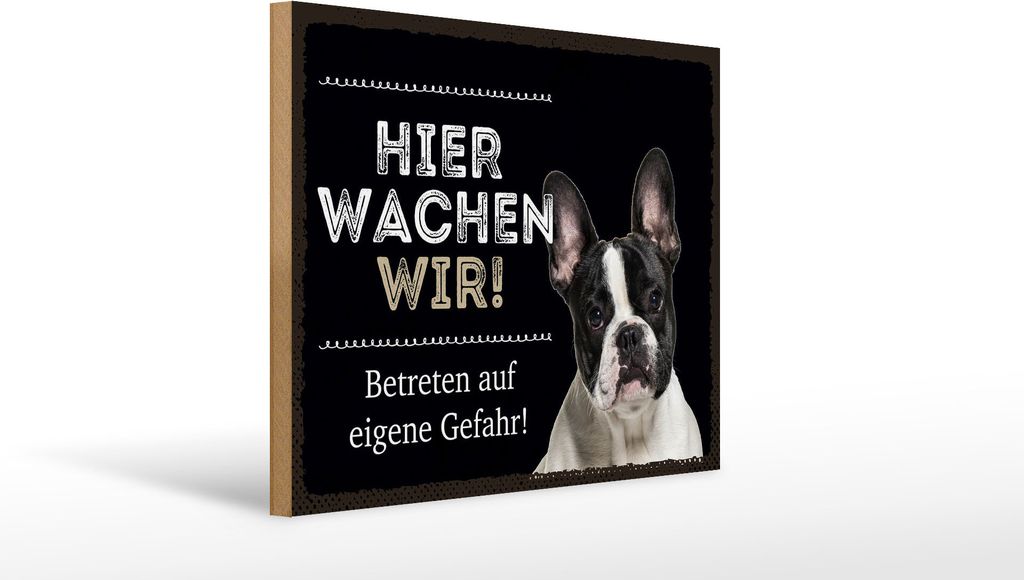 Holzschild Hinweis Hund hier wachen eigene Gefahr, 40 x 30 cm, Holzschilder Tiere Achtung