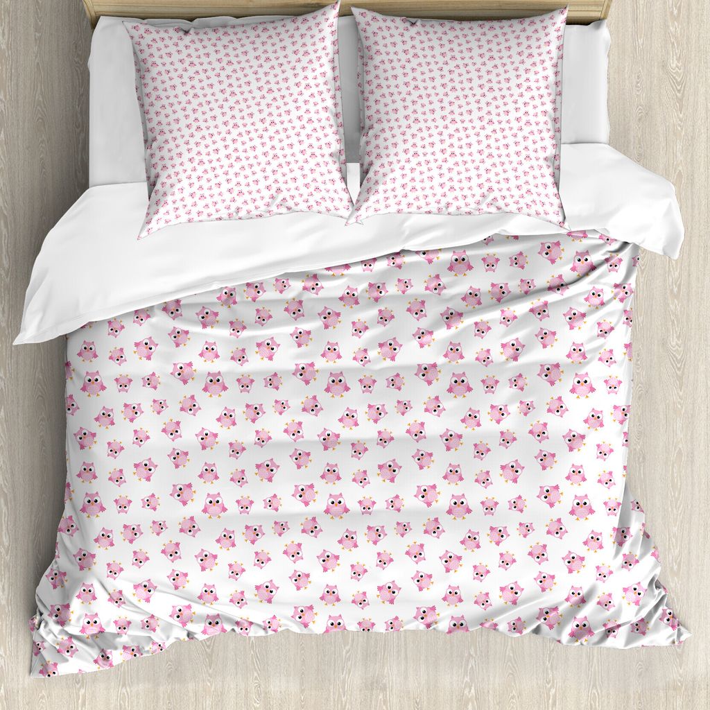 ABAKUHAUS Eule Drucken Bettbezug Set für Einzelbetten, Feminine Birdies, Milbensicher Allergiker geeignet mit Kissenbezug, 200 cm x 200 cm - 80 x ...