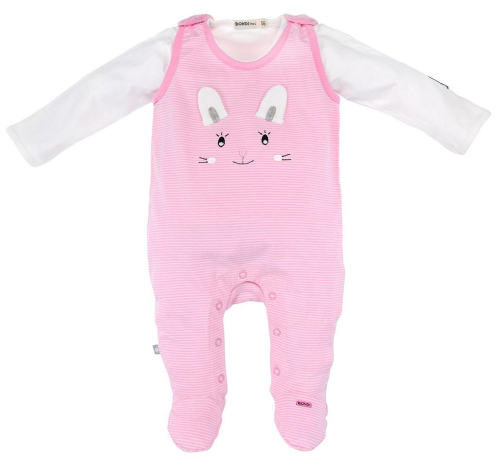 BONDI Baby Strampler "Häschen" geringelt 2-tlg. 93636 | Rosa / Weiß Größe: 50