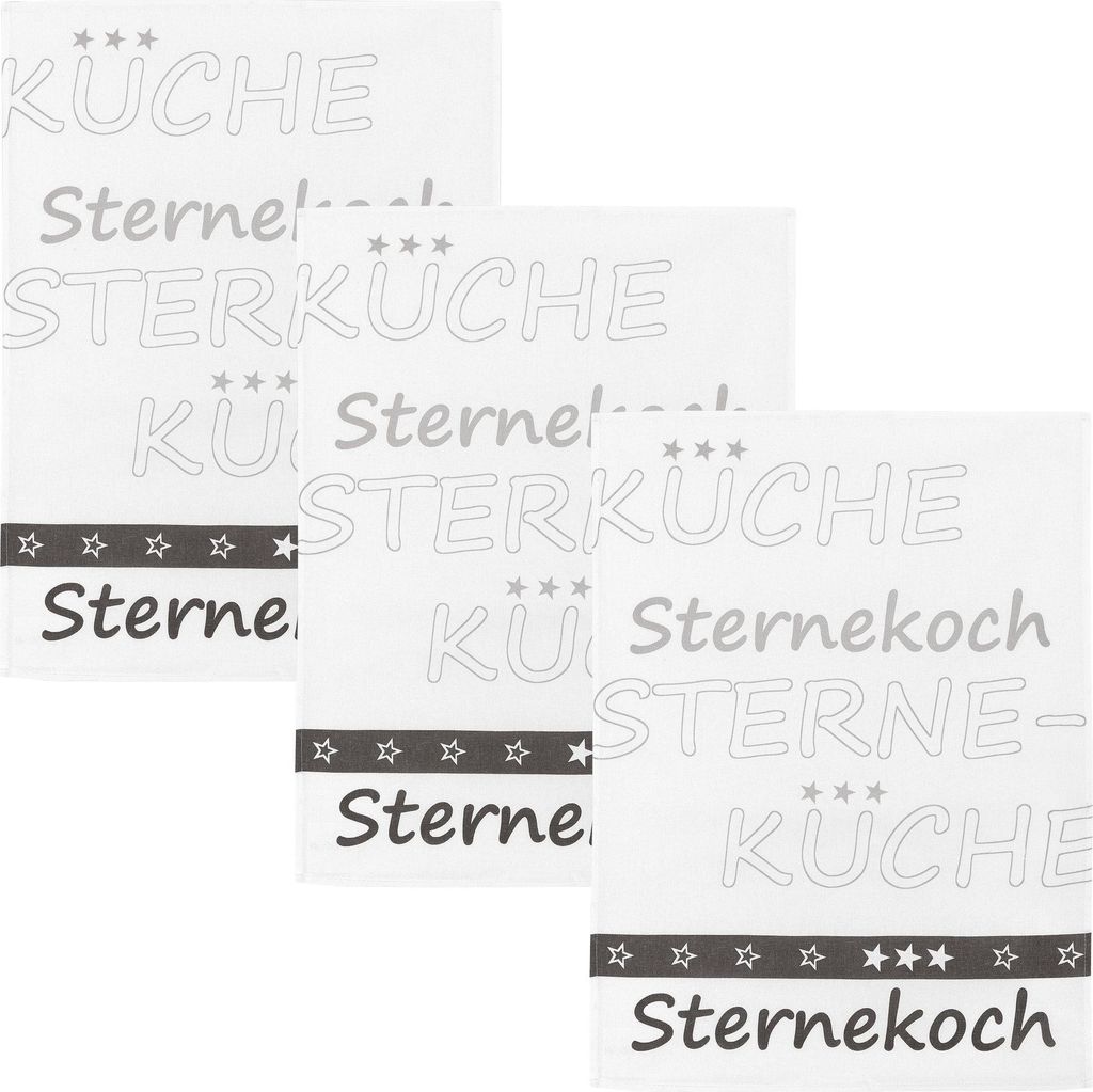 Kracht Geschirrtuch Sternekoch" 3er-Pack grau-weiß 50x70 cm"
