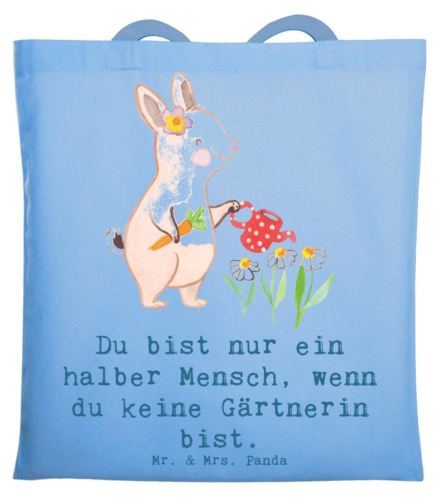 Mr. & Mrs. Panda Tote Bag Gärtnerin Herz - Sky Blue - Geschenk, Spruch, Shopping Tasche, Gartenplaner, Laptoptasche, Gärtnerei, Jutetasche, Juteb...