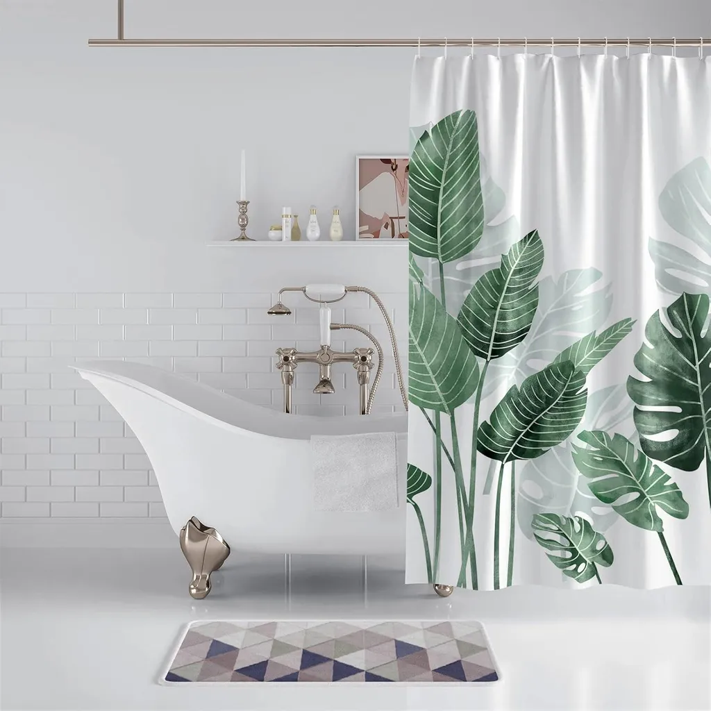 Tenda Da Doccia Con Piante Tropicali 183x183 Cm: Set Con 12 Ganci, Impermeabile, Foglie Verdi, Per Bagno, Design Botanico, 100% Soddisfatti - 4