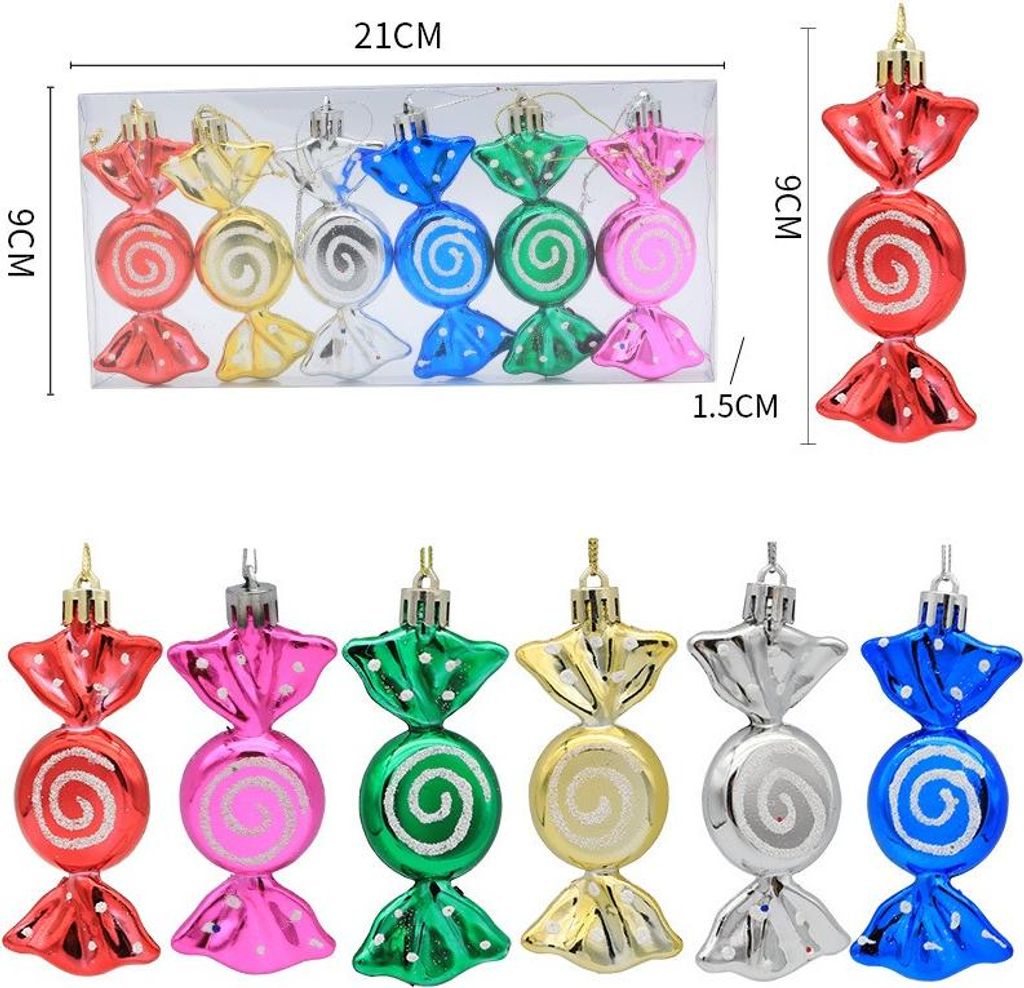 INF Weihnachts Mini Süßigkeiten Ornamente - 6er Set, Festliche Baumhänger Mehrfarbig