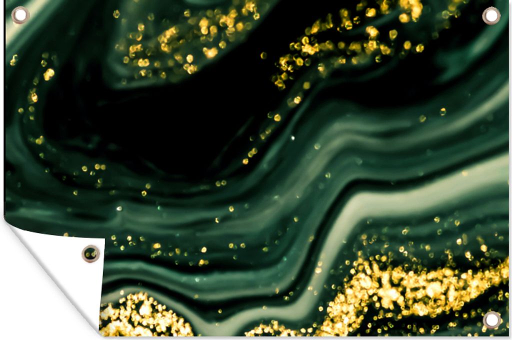 MuchoWow 120x80 cm Outdoor-Poster Gartendeko Sichtschutz Garten Poster für den Garten Marmor - Gold - Glitter - Grün - Marmoroptik - Luxus