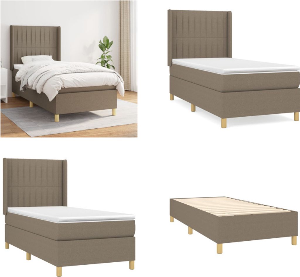 vidaXL Boxspringbett mit Matratze Taupe 100x200 cm Stoff - Boxspringbett - Boxspringbetten - Bett - Schlafzimmermöbel