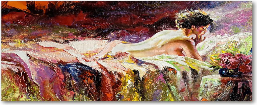 Tulup Leinwandbild - 125x50 cm - Wandkunst - Drucke auf Leinwand - Leinwanddruck - Kunst: modern & klassisch - Mehrfarbig - Liegende Frau