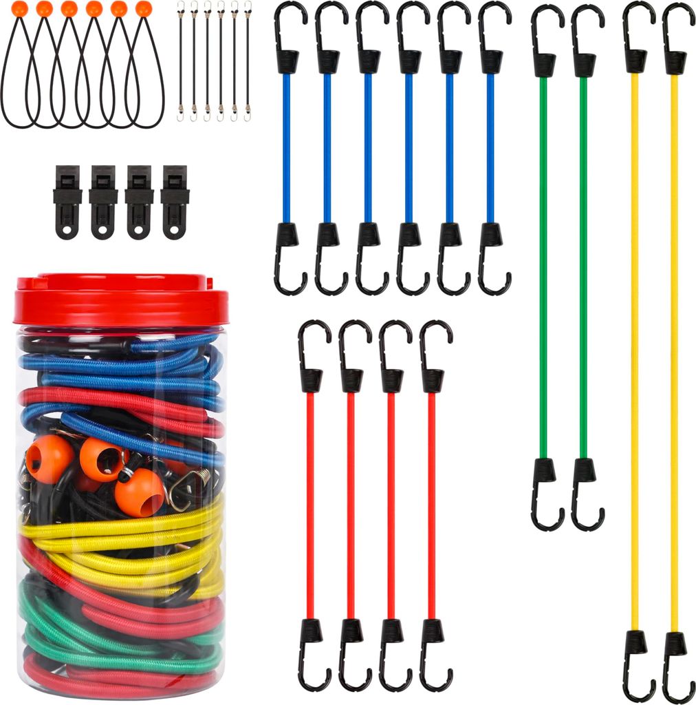 Belle Vous 30-teiliges Bungee Expander Sortiment mit Haken - 46-190cm Robustes Spanngummi Set mit Haken - 30er Set Spanngurte mit mit