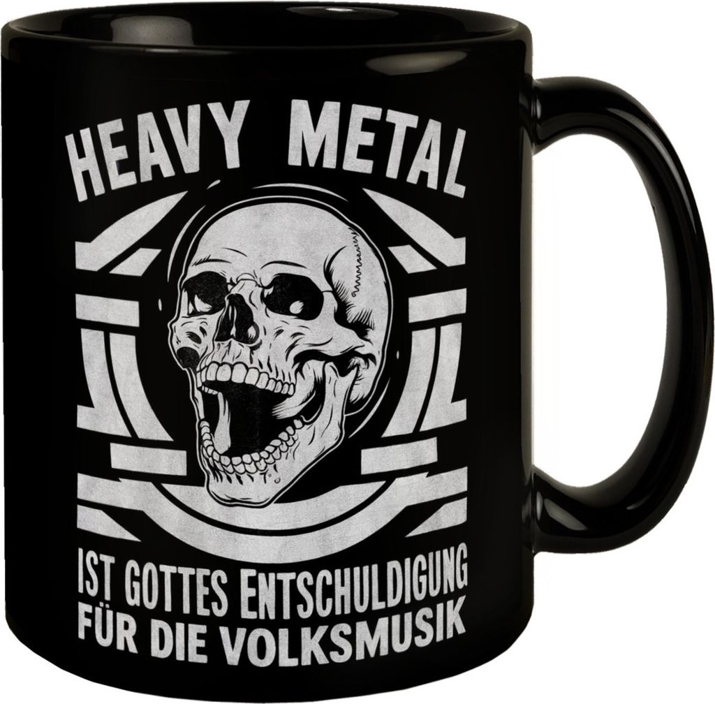 Heavy Metal statt Volksmusik Tasse mit Totenkopf Produktbild 
