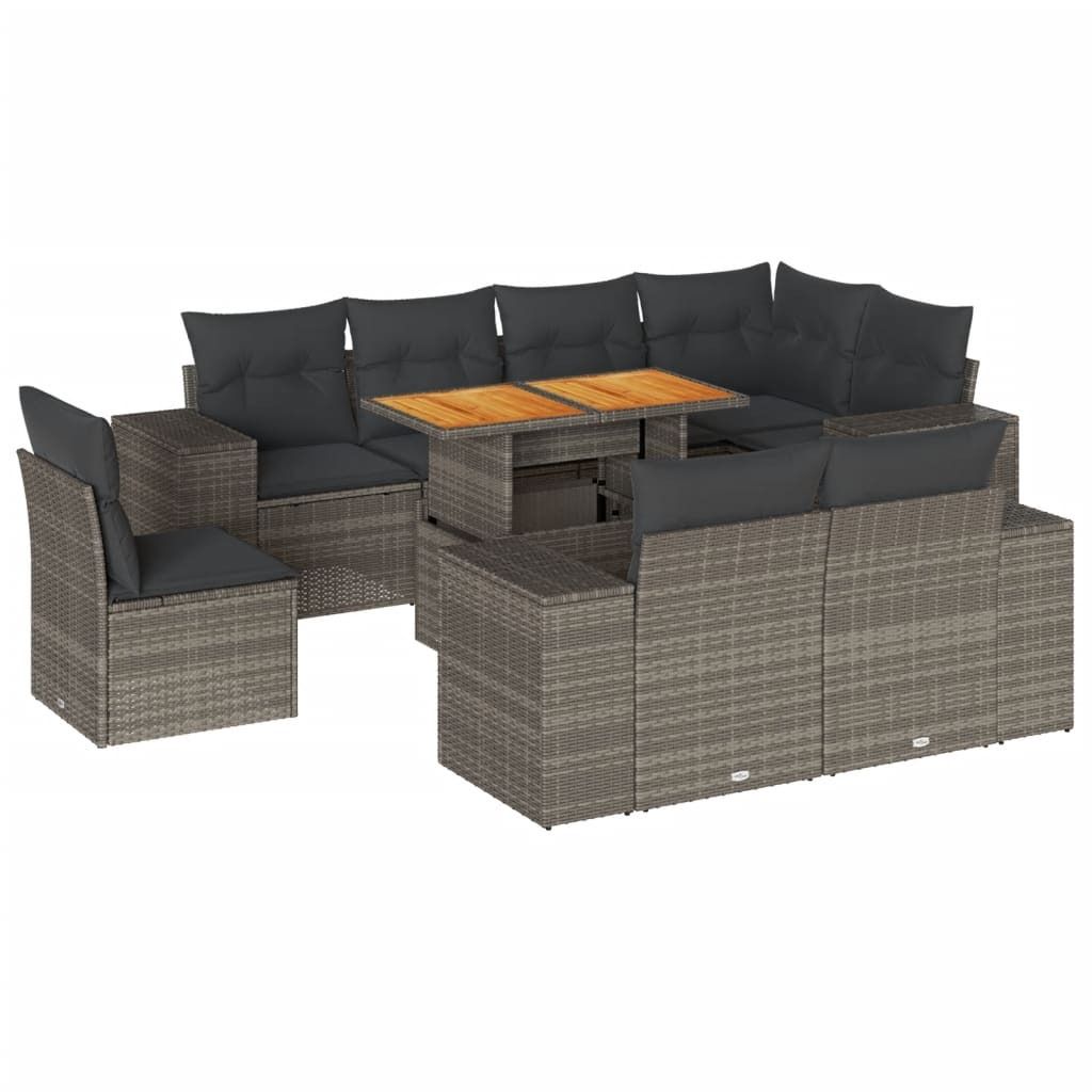 "WINTER SALE" 9-tlg. Garten-Lounge-Set - elegantes Design - Sitzgruppe/Gartengarnitur - mit Kissen Grau Poly Rattan - Terassenmöbel NeuMöbel917933