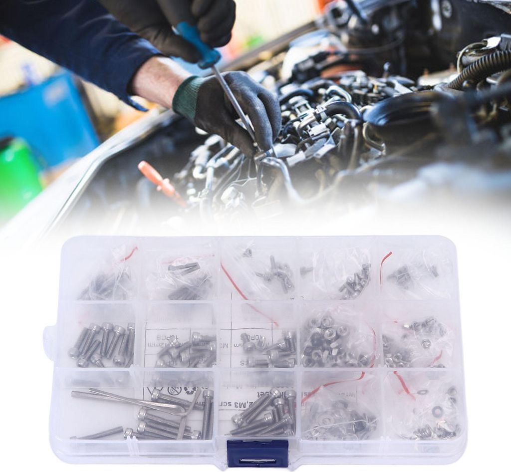 320-teiliges Schrauben-Muttern-Dichtungs-Sortiment-Set aus 304 Edelstahl M2 M3 Sechskantschrauben Unterlegscheiben-Set für PKW LKW