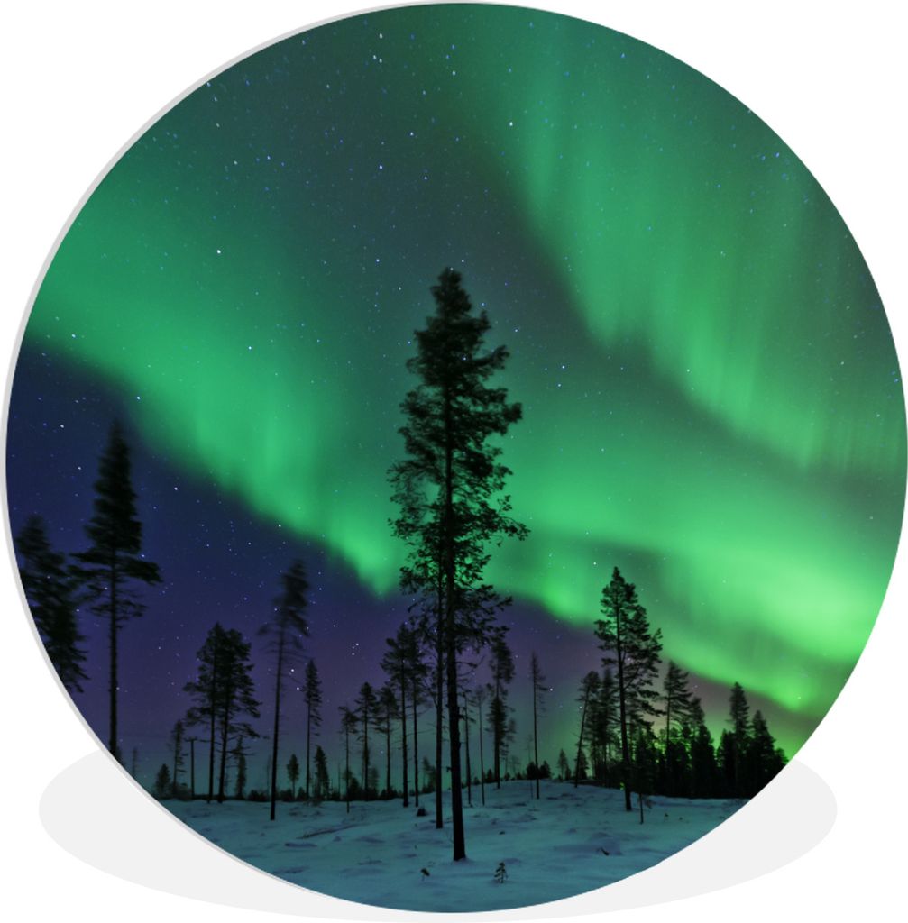 MuchoWow Rundes Wandbild - Runde Bilder Nordlichter - Schweden - Boom Ø 90 cm Kreis Wanddekoration Kunststoff - Wandkreis - Wandschmuck - Wand-K...