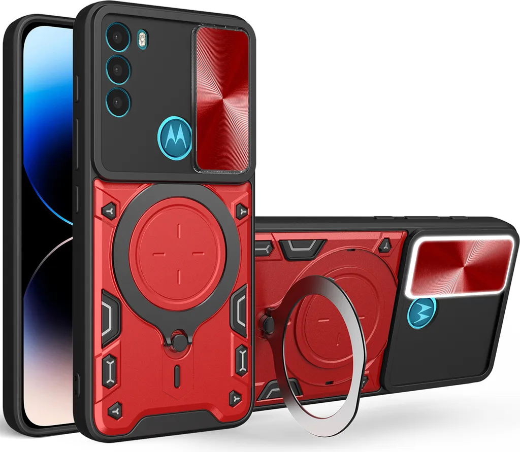 Custodia Rugged per Moto G71 5G: Doppio Strato e Ring Holder Rosso
