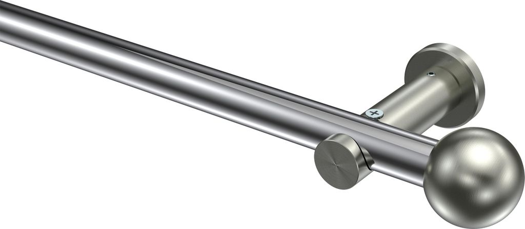 Interdeco Gardinenstange / Vorhangstange Chrom / Edelstahl-Optik, Typ Platon Luino (Kugel) ohne Ringe, 20 mm Ø 1-läufig, 480 cm