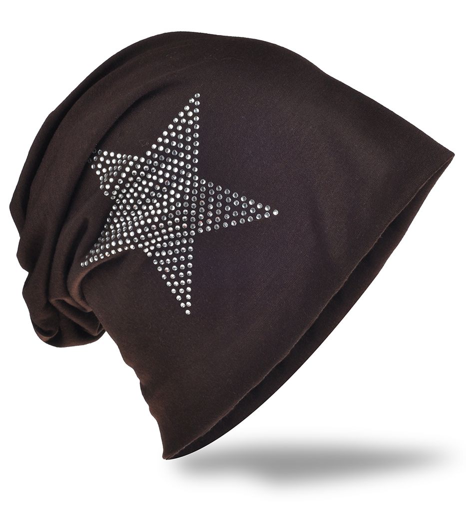 Beanie Muetze Strass Stern Sattelbraun Produktbild 