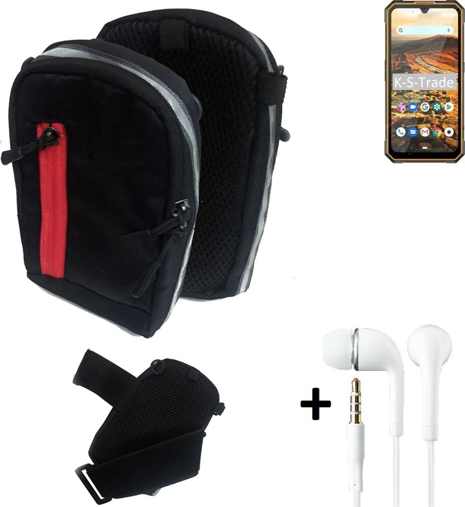 K-S-Trade Outdoor Gürteltasche Holster Umhängetasche + Kopfhörer kompatibel mit Cubot KingKong 5 schwarz Handy Tasche Case travelbag Schutzhülle