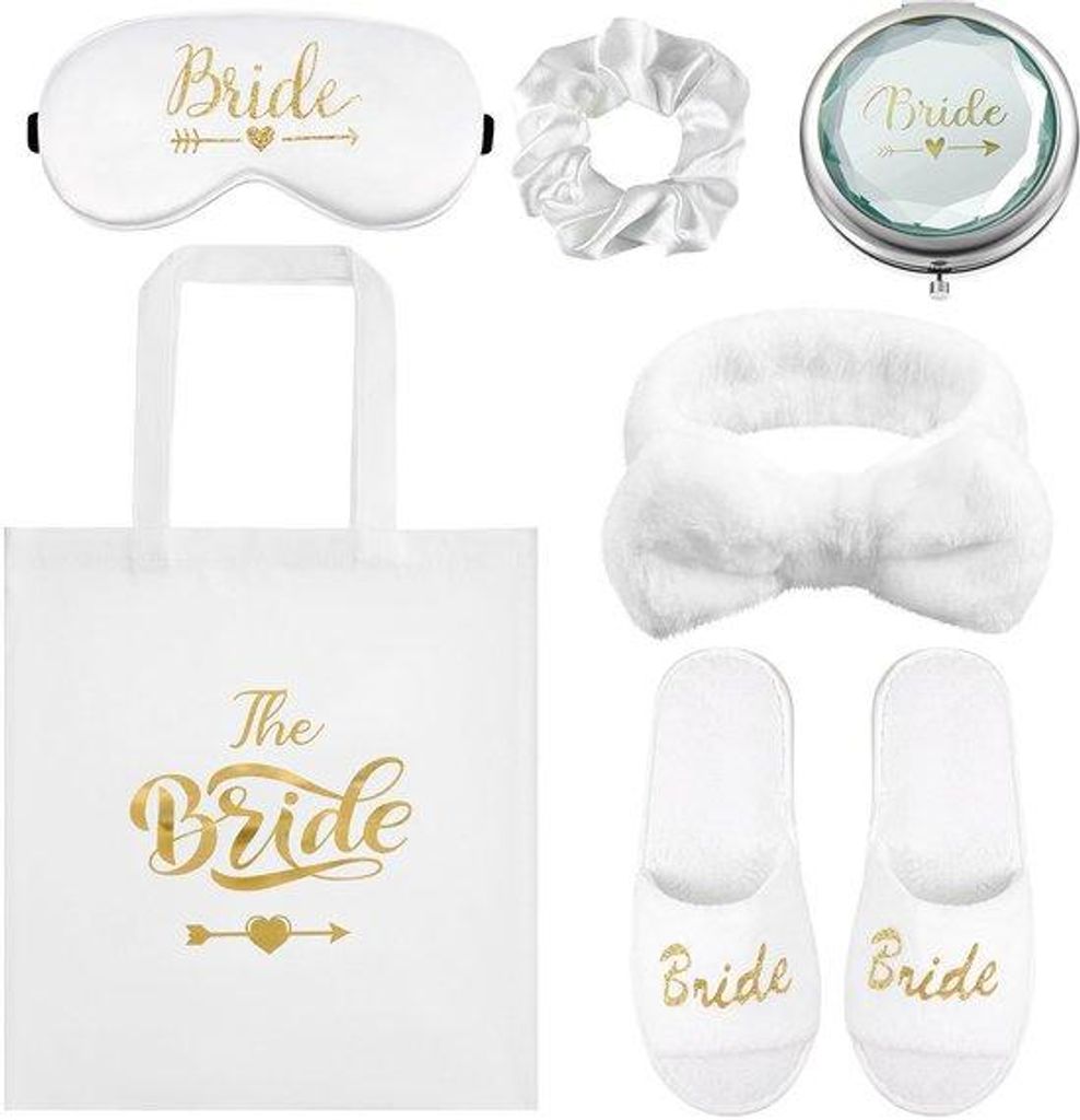 Cadeauset für Brautbad - 6 Stücke inklusive Schuhe und Gesichtsmaske - Rosa und Gold