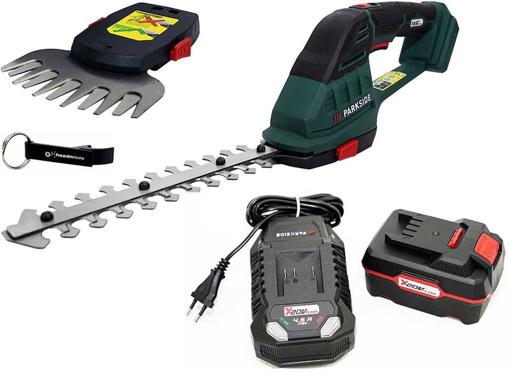 PARKSIDE 20 V 2in1 Akku-Strauchschere / Grasschere inkl. Akku (4 Ah), Ladegerät (2,4 A) und Aufbewahrungskoffer