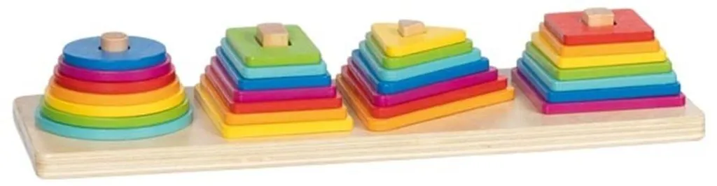 Pyramides de couleurs en bois massif : 15 pièces à trier et empiler