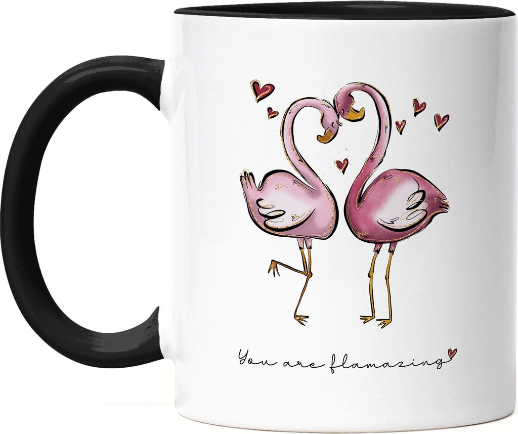 Flamingo Flamazing Tasse Schwarz Valentinstag Freundin Freund Süß Geschenkidee Paar Liebe Couple Jahrestag
