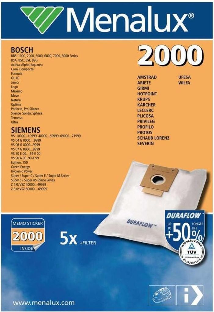 Menalux 2000 Zylindrischer Staubsauger-Staubbeutel Zdjęcie produktu 5