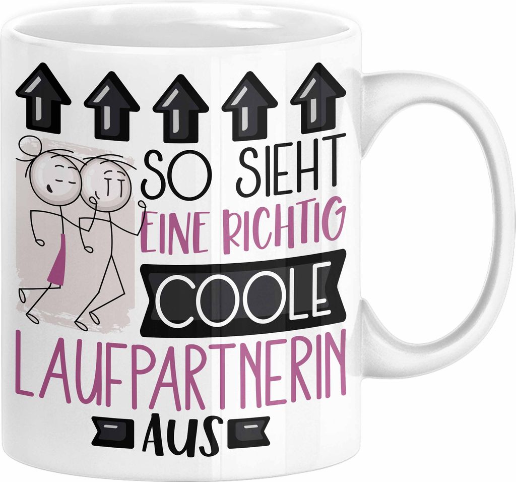 Laufpartnerin Geschenk Tasse Lustig Geschenkidee für Laufpartnerin Geburtstag So Sieht Eine Richtig Coole Laufpartnerin Aus Frauen Spruch (Weiß)