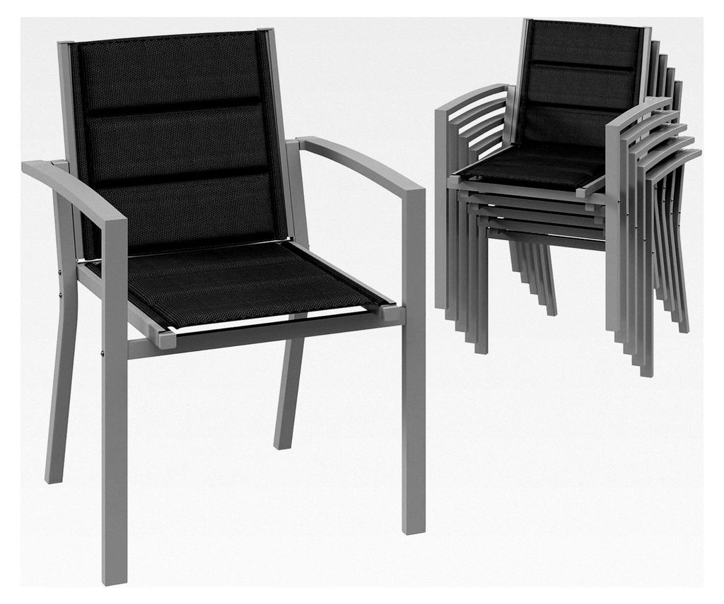 Gartenstuhl Set 6, stapelbarer Aluminium-Esszimmerstuhl, max. Belastung 160 kg, Balkonstuhl für Garten, Pool, Terrasse, Esszimmer, Hellgrau
