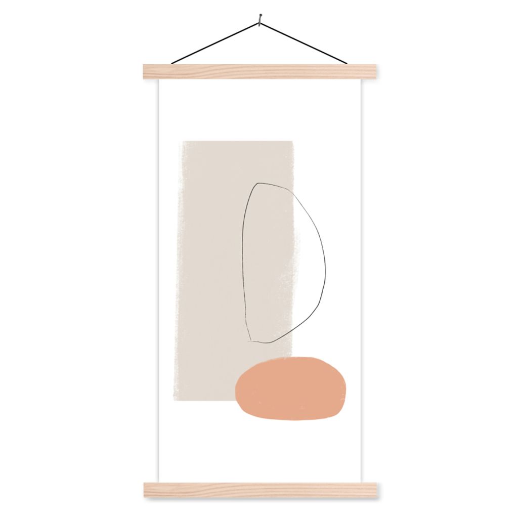 MuchoWow Textilposter Minimalismus - Pastell - Abstrakt 40x80 cm mit holzfarbenen Rahmen - Wohnzimmer
