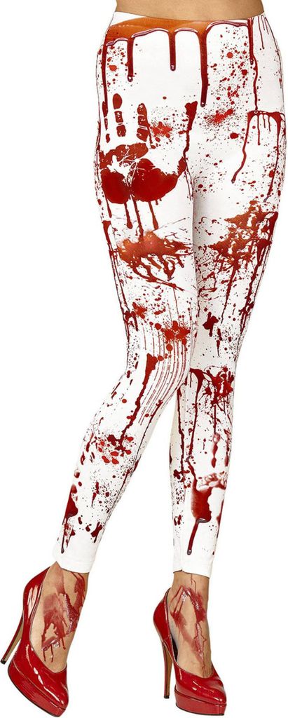 Blutige Leggings für Damen Halloween-Accessoire weiss-rot - Produktbild 