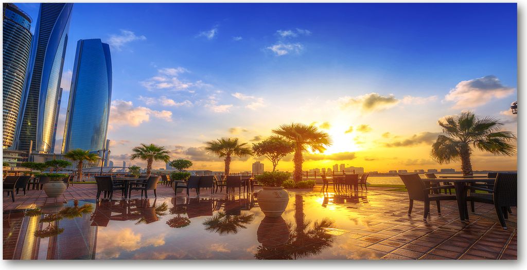 Tulup Glas-Bild -140x70- Wandkunst Dekorative Wand für Küche & Wohnzimmer - Landschaften - Abu Dhabi - Mehrfarbig